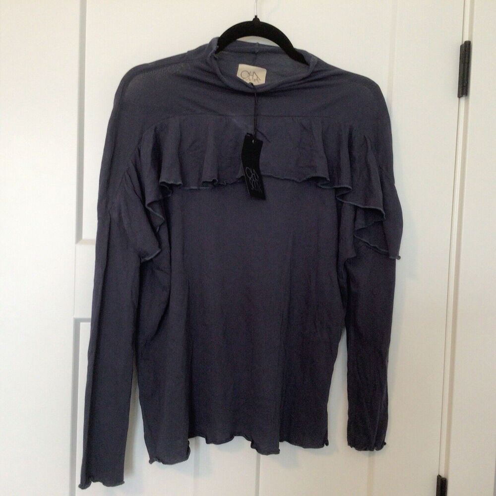 Chaser Ruffle Sweater Mock Neck Raw mesh Finishes NWT‎ Sz M